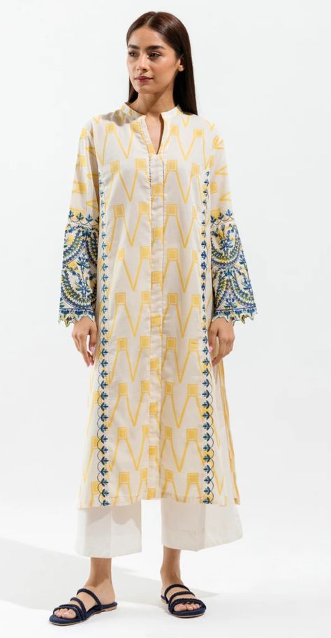 Khadi Print Kurta Designs, Designer Wear Block Print Kurta For Eid, Block Print Kurti Designs Pakistani, Spring Mulmul Kurta With Printed Motifs, Designer Semi-stitched Block Print Kurta, Stylish Kurtis Design, Designer Kurti Patterns, Kurta Neck Design, Trendy Shirt Designs