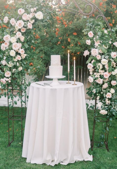 Wedding Cake On Cocktail Table, Cake On Cocktail Table, Small Cake Table Wedding, Wedding Cake Table Decorations Simple, Simple Cake Table Wedding, Cake Table Wedding Simple, Small Wedding Cake Table, Simple Cake Table Decor, Small Cake Table