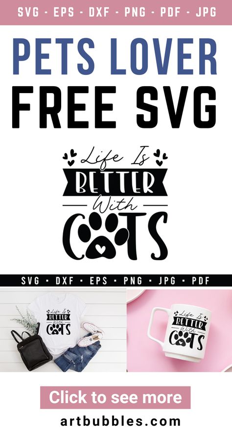 This pet SVG File is a freebie for crafters to make shirts & mugs using Cricut, silhouette, etc. A zip file contains SVG, DXF, PNG, EPS, JPG & PDF formats. Get inspired with this free Pets SVG, perfect for your next DIY project. This design is suitable for printing on a variety of items like t-shirts, mugs, signs, cards, or anything else you can imagine! #svg #cricut #silhouette #pet #petfreesvg #funnypetsvg #funnypettshirtsvg #petsign #catpetfreesvg #animalfreesvg #catlovesvg #petsvg Cat Cricut Ideas, Cat Svg Free, Cricut Cat Project, Cricut Gifts For Cat Lovers, Cat Svg Free Files For Cricut, Cats Svg Free, Free Svg Files For Cricut Cats, Cricut Animals, Free Cats