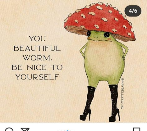 Mushroom And Frog Aesthetic, Cute Mushroom Frog Wallpaper, Cute Frog Art Aesthetic, Froggy Quotes, Maybell Eequay, Aesthetic Frog And Mushroom, Frog Quotes, Frog Drawing, Mushroom Hat