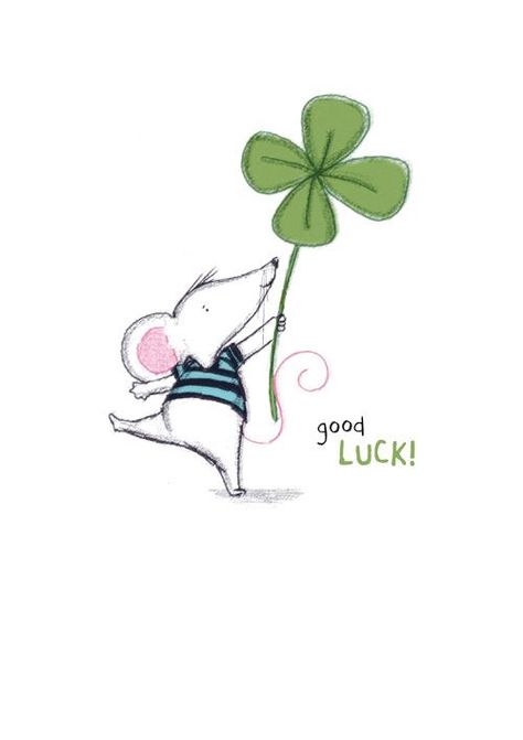 Maus Illustration, Good Luck Wishes, Mouse Illustration, 수채화 그림, Happy Paintings, Four Leaf, Watercolor Cards, Leaf Clover, Four Leaf Clover