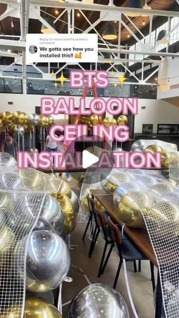 Party Hop 🎉 Balloons 🎈 on Instagram: "Let’s breakdown this massive balloon ceiling installation 🤩 It took a team of five, two ladders, a lift, hundreds of balloons, and four onsite hours to get this balloon 🎈 celing installed 🙌🏻 Hope this balloon tutorial helps if you are looking to recreate a similar look at your next event 🎉🎉   #ballooninstallation #balloonceiling #balloons #eventplanner #balloondecor #partyideas #eventstyling #partydecor #events #balloontutorial #weddinginspiration #weddingdecor" Balloon Cloud Ceiling, Ceiling Balloons Birthday, Orbz Balloons Ceiling, Decorate Ceiling For Party, Happy New Year Balloon Garland, Ceiling Balloon Installation, Diy Balloon Ceiling, Party Ceiling Decorations Diy, Ceiling Full Of Balloons