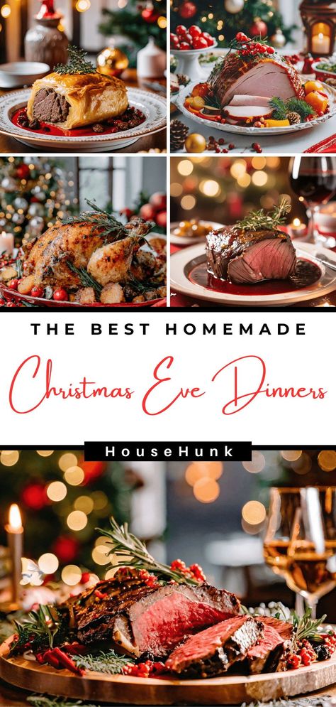 Elevate your Christmas Eve with these gourmet dinner ideas! From succulent prime rib to easy sheet pan meals, discover recipes that promise festive flavors and culinary elegance. #ChristmasDinner #HolidayFeast #GourmetRecipes 57 Christmas Eve Dinner Ideas, Elegant Christmas Dinner Party Menu Ideas, Holiday Meats Christmas Dinners, 5 Course Christmas Dinner, Xmas Roast Dinner, Christmas Dinner Ideas Not Turkey, 5 Course Meal Menu Ideas Christmas, Christmas Dinner Large Crowd, Christmas Meal For Two