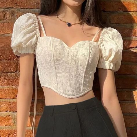 Crop Top Blanco, Socialite Style, Style Français, Puff Sleeve Crop Top, Backless Top, Square Neck Top, Sleeves Clothing, Cropped Tops, Streetwear Y2k