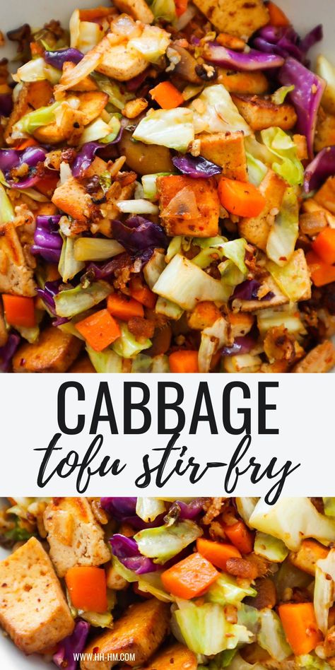 Tofu Cabbage Stir Fry, Cabbage Tofu, Vegan Cabbage Recipes, Easy Cabbage Recipes, Vegan Cabbage, Tofu Recipes Healthy, Vegetarian Stir Fry, Vegan Stir Fry, Healthy Vegan Dinner