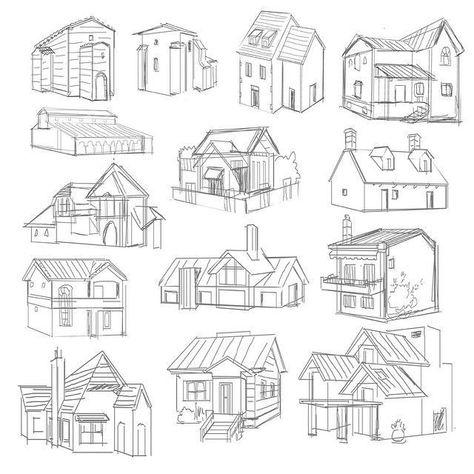 Drawings Of Houses, Houses Illustration, Case Minecraft, Houses Art, Sketches Drawing, Architecture Drawing Sketchbooks, Architecture Drawing Plan, Perspective Drawing Architecture, Building Drawing