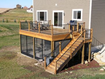 Screen Porch Under Deck | 45,648 screen porch deck Home Design Photos Raised Porch, Terrasse Med Tak, Balkon Decor, Under Deck, Building A Porch, Under Decks, Patio Deck Designs, Deck And Patio, Deck Stairs