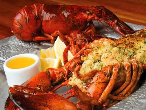 Baked Stuffed Lobster, Stuffed Lobster, Fresh Scallops, Grilled Scallops, Live Lobster, Stuffing Ingredients, Shrimp Scallops, Lobster Recipes, Maine Lobster