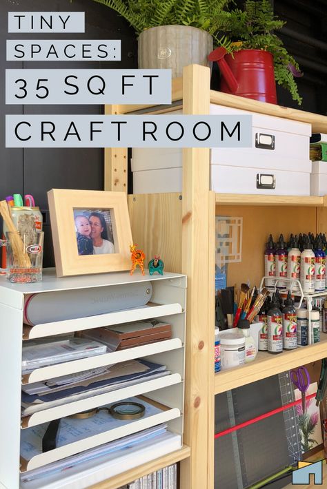 Craft Room Ikea Hack: How I created an entire craft room in a very small room on a small budget. #ikeahacks #craftroom #craftstorage Organized Craft Room, Craft Room Ideas On A Budget, Room Workspace, Craft Room Closet, Craft Room Signs, Ikea Craft Room, Mudroom Makeover, Ikea Crafts, Small Craft Rooms