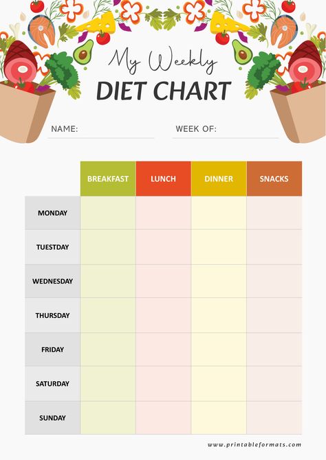 Diet Chart Template Meal Chart, Meal Chart Weekly, Daily Diet Meal Plan, Diet Template, Weekly Diet Meal Plans, Weekly Diet Planner, Diet Chart Template, Meals Planner, Diet Plan Template