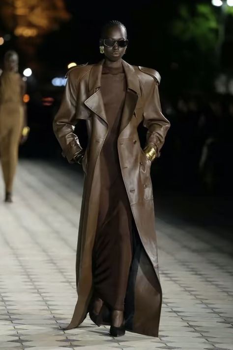 Hooded Dresses, Paris Chanel, Runway Outfits, Long Leather Coat, Fashion Book, Power Dressing, Anthony Vaccarello, Spring Summer 2023, Looks Chic