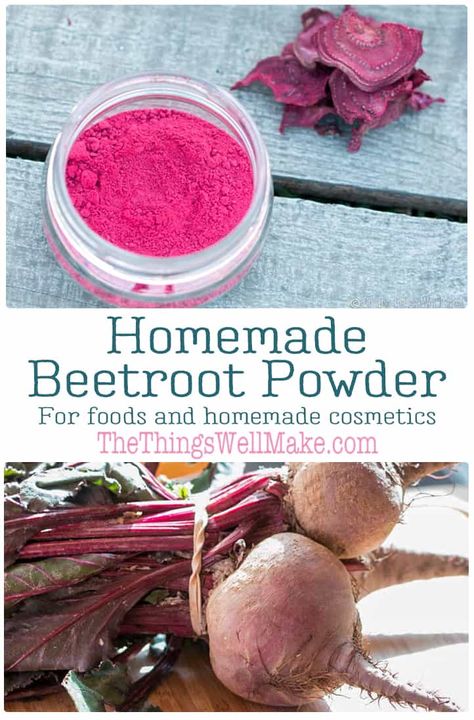 Find out how to make beetroot powder for your homemade cosmetics, food colorings, or as a healthy supplement to your diet. #beetrootpowder #beetroot #naturalskincare #naturalcosmetics Natural Makeup Recipes, Beetroot Benefits, Makeup Recipes, Homemade Cosmetics, Healthy Supplements, Natural Food Coloring, Beetroot Powder, Herb Recipes, Powder Recipe