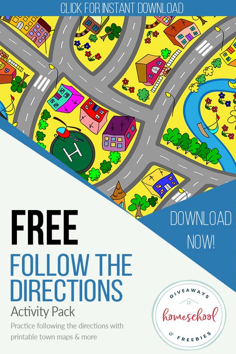 FREE Follow the Directions Activity Pack - Homeschool Giveaways Follow The Directions Worksheet, Build A Town Free Printable, Direction Activities For Kids, Build A City Printable Free, Directions Worksheet For Kids, City Activities For Kids, Grade 2 Activities, Directions For Kids, Following Directions Worksheet