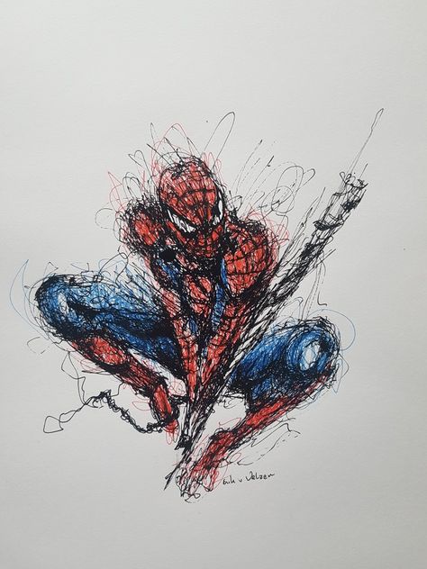 Scribble op papier (A3) Drawing Scribble, Scribble Drawings, Spiderman Sketches, Pencil Colours, Scribble Sketch, Scribble Drawing, Ink Pen Art, Spiderman Drawing, Spiderman Art Sketch