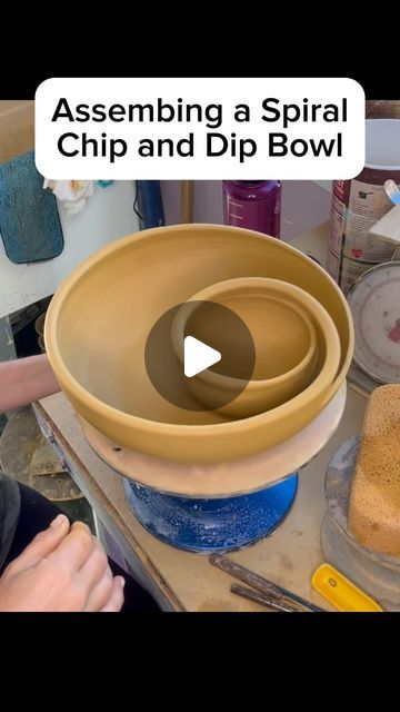 Amy Palatnick on Instagram: "This week I taught my #madskillspotteryapprenticship students how to make these spiral chip and dip bowls. They are challenging and so rewarding! I feel like I can’t make enough of them! Thanks again to @abigailtonkspottery for sharing them with the world—her one little demo changed my life! ❤️🙏🏽❤️ And thanks to all potters who are willing to post videos of their process—it’s the most astounding gift to be a part of this extensive virtual learning community! 🙏🏽🥰👍🏽🙋🏻‍♀️💪🏽

#chipanddip #spiralchipanddip #spiralchipanddipbowl #wheelthrowing #pottery #ceramics #handmade #clay #wheelthrownpottery #wheelthrown  #potterywheel #potteryteacher #pottersofinstagram #stoneware #potterystudio #wheelthrownceramics #potter #ceramicstudio #potterylife #potterylove # Swirl Chip And Dip Bowl, Pottery Dipping Bowls, Chip Dip Bowl Pottery, Hand Building With Clay, Clay Bowls Ideas, Easy Pottery Wheel Projects, Chip And Dip Bowl Pottery, Pottery Patterns Ideas, Pottery Chip And Dip Bowl