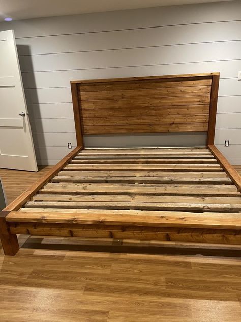 Queen Size Wooden Bed Frame, Bed Frames To Build, Queen Size Wood Bed Frame, Bed Frame No Footboard, Homemade Wooden Bed Frame, Farmhouse Bed Headboard Ideas, Wood Bed Frames Rustic, King Size Frame And Headboard, Wood Bed Frames Diy