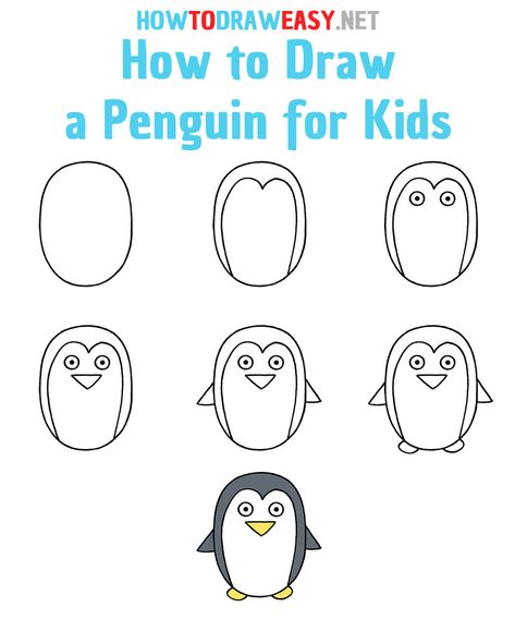 How to Draw a Penguin for Kids - How to Draw Easy Penguin Step By Step Drawing, How To Draw Penguin Easy, Directed Drawing Penguin, Drawing A Penguin, Draw Penguin Easy, Easy Drawing For Preschoolers, How To Draw Preschool, Penguin Drawing Easy Step By Step, How To Draw For Preschoolers