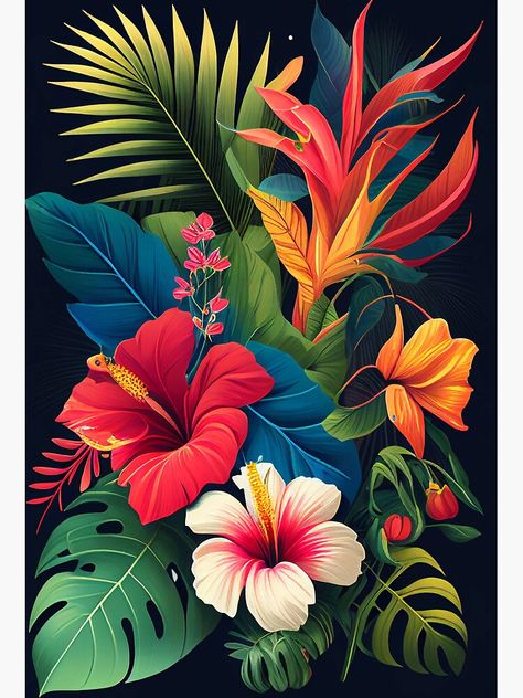 Tropical Flower Art, Jungle Flowers Drawing, Tropical Painting Easy, Abstract Tropical Art Paintings, Tropical Flowers Drawing, Hawaiian Flower Painting, Costa Rica Flowers, Tropical Flower Painting, Plant Art Painting