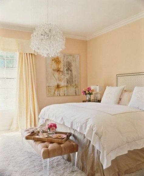 bedroom with Light peach color wall paint Light Orange Paint Colors, Peach Colored Rooms, Light Orange Paint, Peach Paint Colors, Light Blue Paint Colors, Peach Rooms, Peach Bedroom, Peach Walls, Bedroom Orange