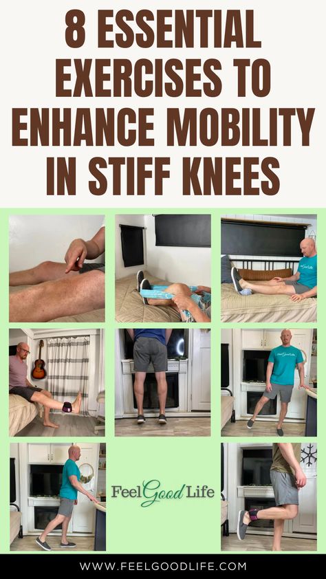 Stiff Knees Exercise, Knee Mobility Stretches, Knee Flexibility, Exercises For Arthritic Knees, Knee Mobility, Stiff Knee, Knee Workout, Aching Knees, Shoulder Pain Exercises