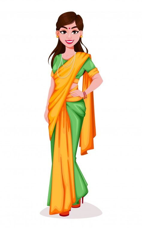 Beautiful indian woman. pretty lady | Premium Vector #Freepik #vector #people #fashion #character #cartoon Lady Cartoon, Free Cartoon Characters, Namaste Art, Fashion Character, Dress Vector, Indian Women Painting, Vector People, Character Cartoon, Food Graphic Design