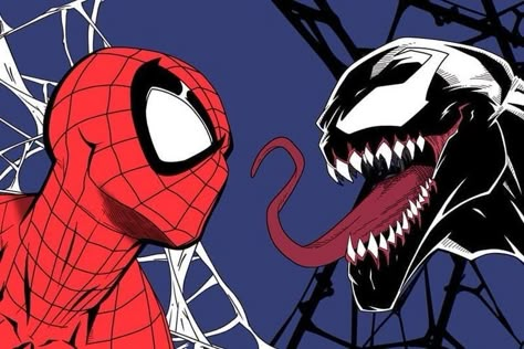 Spiderman And Venom Painting, Spiderman And Venom, Venom Art, Spiderman Drawing, Spiderman Theme, Bd Art, Spiderman Art Sketch, Modern Graphic Art, Canvas Art Quotes