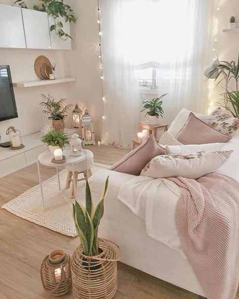 ⁣A combination of baby pink, beige, white and green is such an elegant one for home decor 💕⠀ ⠀ 📸 by: @sandradeco__sweet_home⠀ ⠀… Zimmer Diy, Dekorasi Kamar Tidur, Teen Bedroom Decor, White Furniture, Cute Room Decor, Cozy Room, Room Ideas Bedroom, Dream Rooms, Aesthetic Bedroom