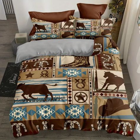 Western Comforters, Cowboy Bedroom, Western Comforter Sets, Western Bedding Sets, Brown Duvet Covers, Western Bedding, Style Bedding, Teen Boy Bedroom, Teen Bedroom Decor