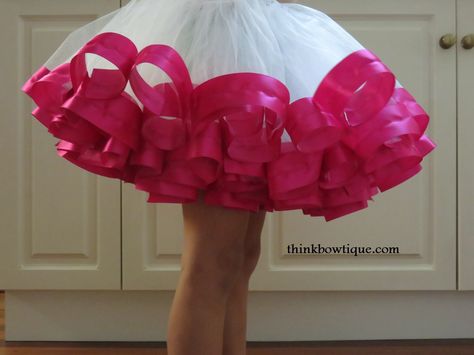 Make a ribbon trimmed tutu - gorgeous tut tutorial Trolls Headband, Ribbon Curls, Tutu Tutorial, Loopy Bow, No Sew Tutu, Ribbon Tutu, Ribbon Trim Tutu, Satin Ribbon Roses, How To Make Tutu