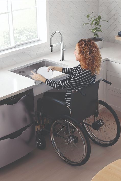 Ada Kitchen Design, Ada Sink, Accessible Kitchen, Silgranit Sink, Undermount Stainless Steel Sink, Apron Sink, Stainless Steel Sink, People With Disabilities, Kitchen Cabinet Hardware