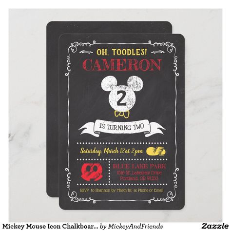 Mickey Mouse Icon Chalkboard 2nd Birthday Invitation Mickey Mouse Icon, Mickey Mouse Themed Birthday Party, Mickey Mouse Invitation, Mouse Icon, Chalkboard Invitation, 2nd Birthday Invitations, 1st Birthday Invitation, Birthday Chalkboard, Disney Birthday