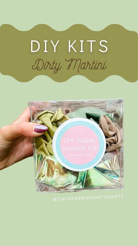 DIY Garland Kit Color: Dirty Martini - Etsy Olive Balloons Martini, Dirty Martini Party Decor, Martini Balloon Arch, Martini Party Ideas Decoration, Dirty Martini Party, 12 Balloons, Balloons Wall, Martini Party, 5 Balloons