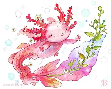 Axolotl-y in love Watercolor and ink on paper. #watercolor #watercolour #axolotl #axolotlsofinstagram #cuteanimals Axolotl Watercolor, Axolotl Cute, Love Watercolor, Playlist Covers, Ink On Paper, Spotify Playlist, Watercolor And Ink, Original Watercolor Painting, Original Watercolors