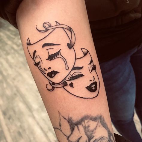 Drama Face Tattoo, Face Tattoo Ideas, Hand Tattoos For Girls, Cute Hand Tattoos, Pretty Hand Tattoos, Meaningful Tattoo, Inspiration Tattoos, Mask Tattoo, Dope Tattoos For Women