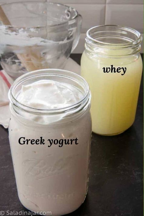 18 Ways to Use Whey--a By-Product of Greek Yogurt| Salad in a Jar Recipes Using Whey From Yogurt, Yogurt Cheese Recipes, Whey Recipes Liquid, Yogurt Whey Recipes, Whey From Yogurt, Make Greek Yogurt At Home, Artisan Recipes, Probiotic Recipes, Scrappy Cooking