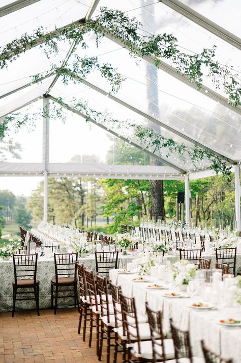 A glowing clear top tent, perfect for a spring dinner reception Clear Tent Wedding, Pinehurst North Carolina, Clear Top Tent, Dinner Reception, Clear Tent, Spring Dinner, Tent Decorations, Wedding Tent, Clear Top