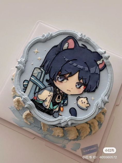 Scaramouche Birthday Cake, Genshin Cake Design, Genshin Impact Cake, Genshin Impact Food, Anime Cake, Korean Cake, Kawaii Cooking, Wanderer Art, Pretty Birthday Cakes