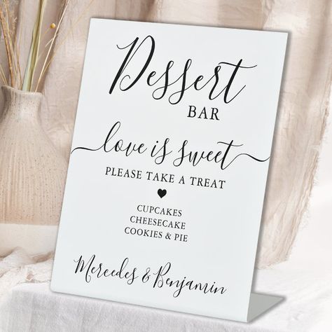 Love is Sweet Personalized Wedding Dessert Bar  Pedestal Sign Cheesecake Bar Wedding, Modern Dessert Table, Wedding Dessert Bar, Cheesecake Bar, Calligraphy Modern, Dessert Bar Wedding, Bar Wedding, Elegant Calligraphy, Wedding Dessert