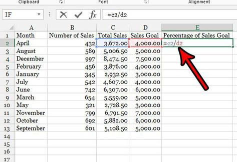 How to Use a Percentage Formula in Excel 2013 - Solve Your Tech Excel Percentage Formula, Percentage Formula, Microsoft Excel Formulas, Month Numbers, Formula 4, Microsoft Excel Tutorial, Excel Shortcuts, Math Learning, Excel Formula