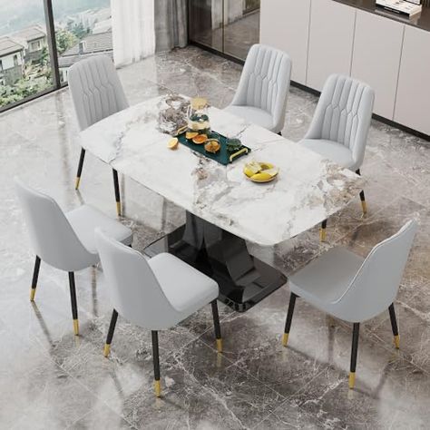 Marble Kitchen Table, Dining Table Set For 6, Table With 6 Chairs, Marble Dining Table Set, Faux Marble Dining Table, Modern Dining Table Set, Kitchen Table Chairs, Marble Kitchen, Marble Dining Table