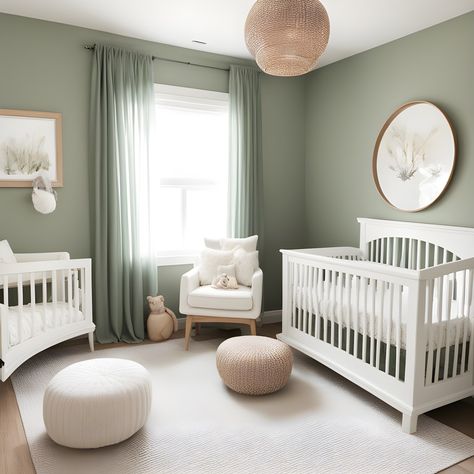 Sage Babyroom, Sage And Ivory Nursery, Green Nursery White Furniture, Green Nursery Mural, Sage Dresser Nursery, Sage Color Nursery, Green Painted Nursery, Sage Green Wildflower Nursery, Nursery Room Sage Green