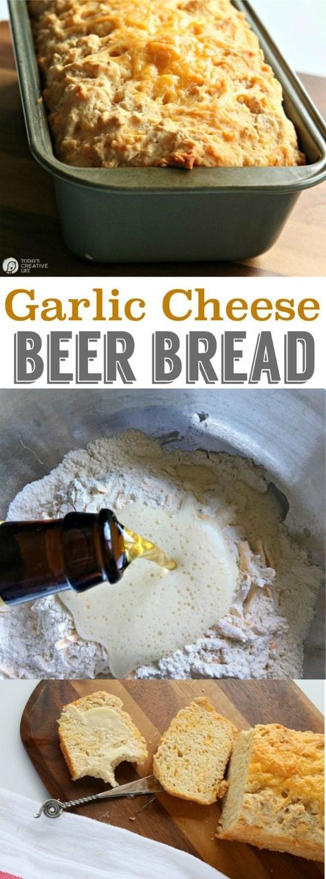 Beer Cheese Bread Recipe, Bread With Garlic, Cheesy Pull Apart Bread, Recipe With Garlic, Bread Pull Apart Recipes, Beer Bread Recipe, Garlic Cheese Bread, Garlic Cheese, Beer Bread