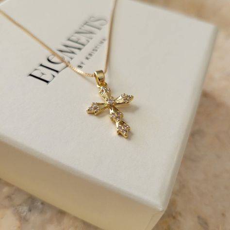 Gold Filled Cross Necklace. Non Tarnish Gift For Her – elementsbykristina Gold Cross Aesthetic, Cross Necklace Aesthetic, Saphire Jewelry, Jesus Merch, Xoxo Jewelry, Tiny Cross Necklace, Golden Cross, Necklace Aesthetic, Preppy Jewelry