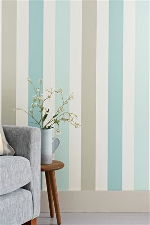 Buy Promenade Teal Band Stripe Wallpaper from the Next UK online shop Bedroom Paint Design, Striped Walls, Bedroom Wall Designs, Stripe Wallpaper, Bedroom Wall Paint, Striped Wallpaper, Home Wallpaper, Bedroom Colors, Room Colors