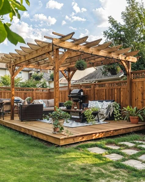 Patio Garden Ideas On A Budget, Deck Blocks, Outside Patio Ideas, Front Yard Designs, Small Backyard Decks, Diy Backyard Fence, Gazebo On Deck, Backyard Decks, Gazebos And Pergolas