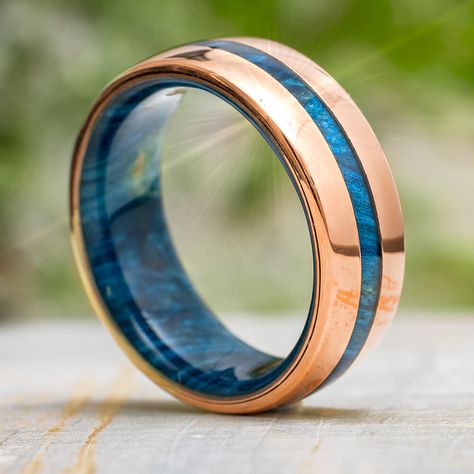 Rose Gold and Blue Wood Wedding Ring Blue Men’s Wedding Band, Gold And Blue Mens Wedding Band, Aquamarine Mens Wedding Band, Sapphire Engagement Ring Men, Men’s Sapphire Ring, Men Engagement Ring For Him, Men’s Engagement Ring, Saphire Wedding Ring, Men’s Engagement Rings