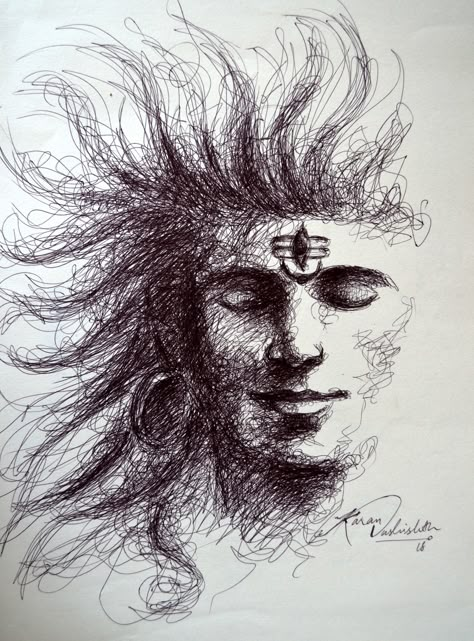 Lord Shiv Sketches Pencil, Shiv Portraits, Anime Scribble Art, Scribble Art Creative, Scribble Art Portraits, Shiv Ji Sketch, Shiv Sketch, Pen Scribble Art, Shiv Ji Drawing