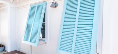 Bermuda Shutters, Florida Beach Homes, Tropical Homes, Bahama Shutters, Unique Wall Lights, Outdoor Shutters, Diy Exterior, Diy Shutters, Outdoor Barn Lighting