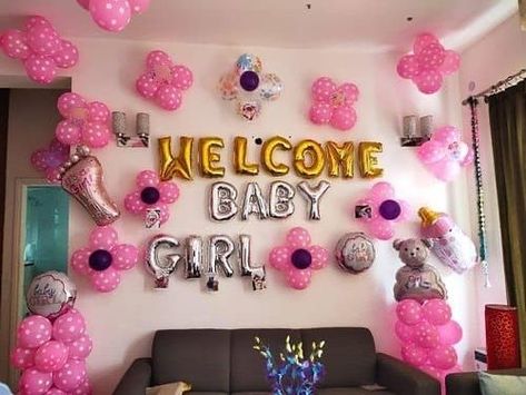 Welcome Drawing, Balloon Decoration At Home, Welcome Decoration, Baby Party Favors, Party Ballons, Welcome Home Decorations, Welcome Baby Girl, Welcome Home Banners, Baby Boy Decorations