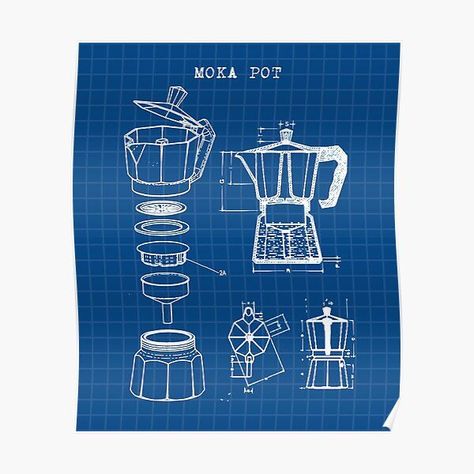 Moka Pot Drawing, Coffee Blueprint, Blueprint Design, International Coffee Day, Posters Ideas, Blueprint Drawing, Shop Floor, Random Designs, International Coffee